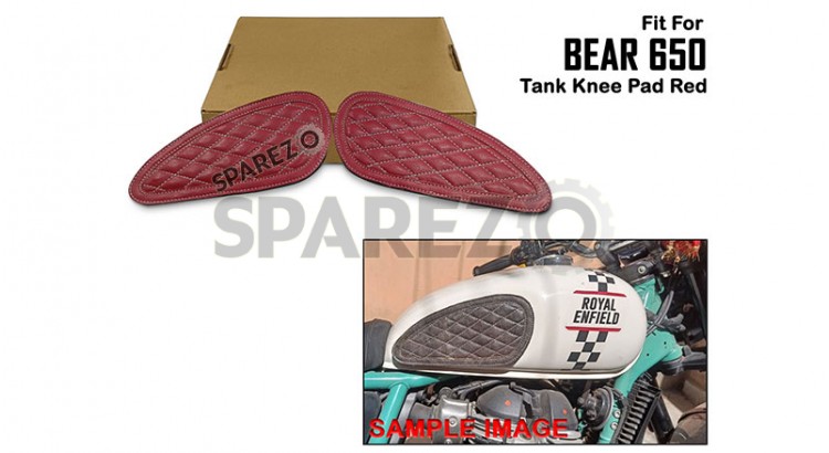 For Royal Enfield Bear 650 Leather Tank Knee Pad Red - SPAREZO